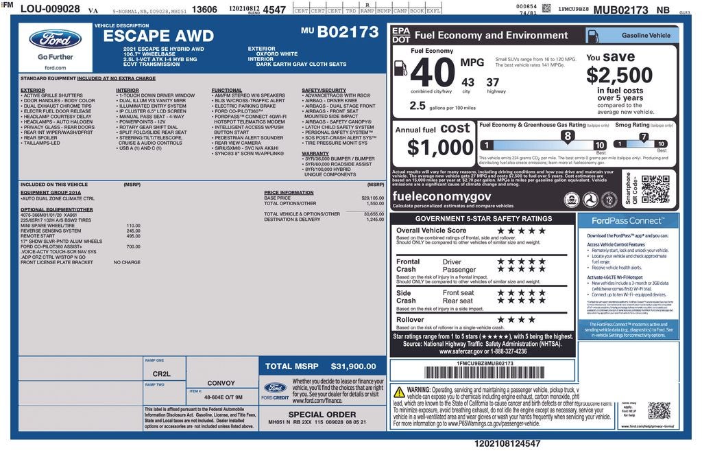 2021 Ford Escape Hybrid SE
