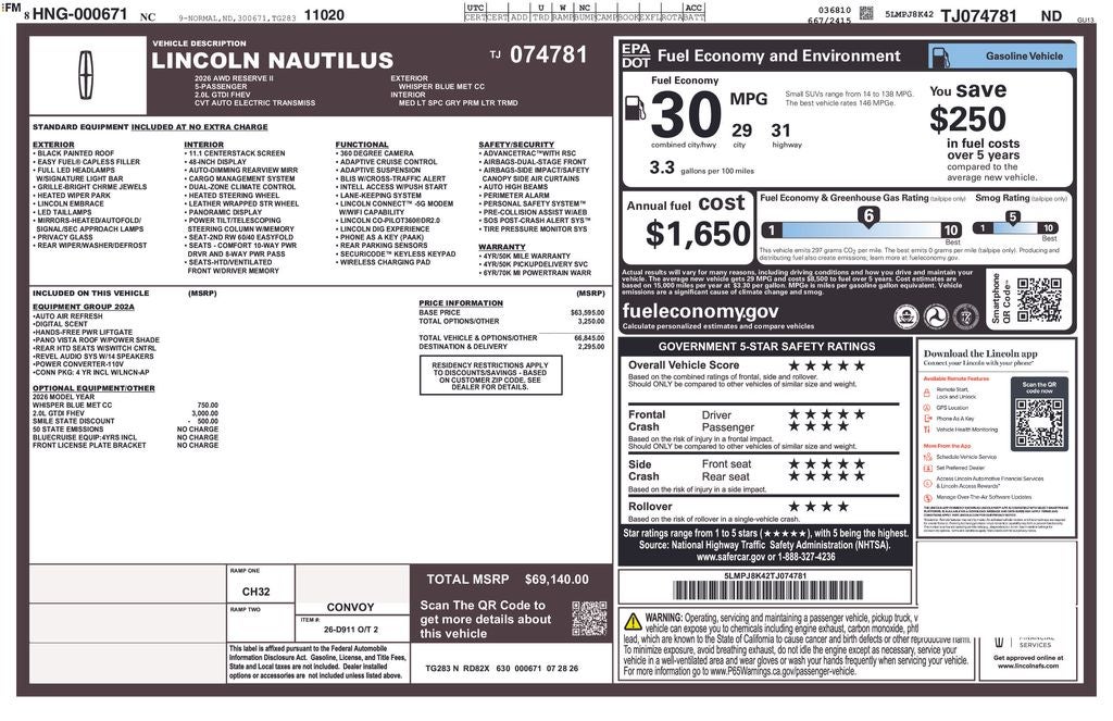 2026 Lincoln Nautilus Reserve